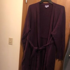 Deep purple long cardigan with belt